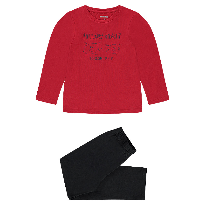 Pijama de punto bicolor con mensaje y personajes estampados 