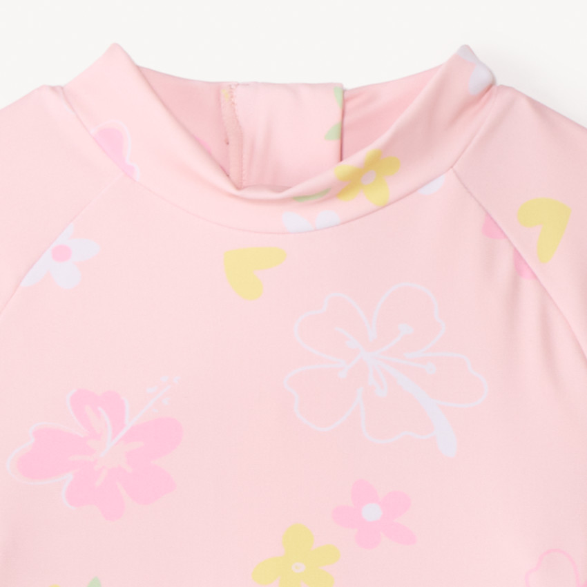 Bañador de una pieza de manga larga anti-UV con estampado de flores para niña bebé 