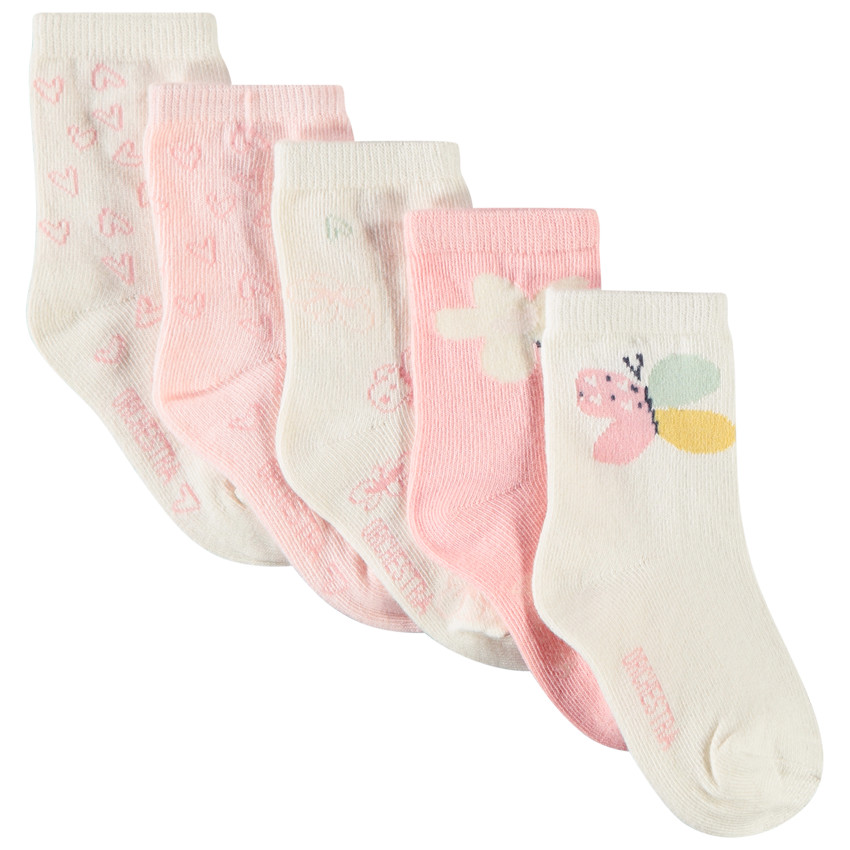 Pack de 5 pares de calcetines con motivos de corazones y mariposas para bebé niña 