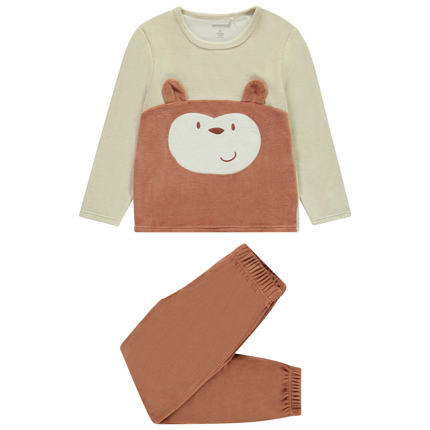 Pijama de 2 piezas de terciopelo con estampado de monos para niño 