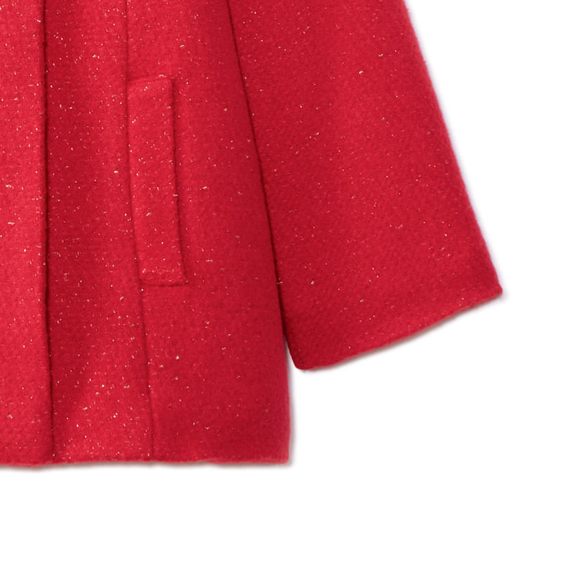 Manteau drap de laine en lurex rouge doublé sherpa pour fille  