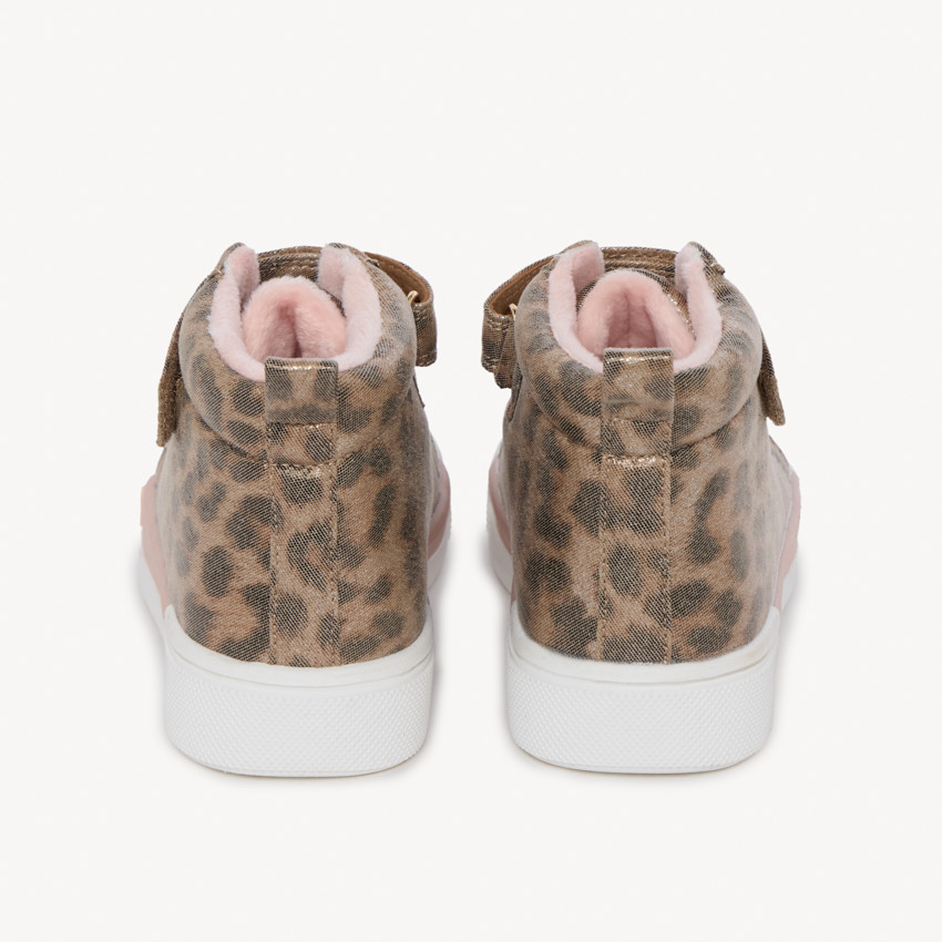 Botines rosas con estampado de leopardo, cordones y velcro para niña 