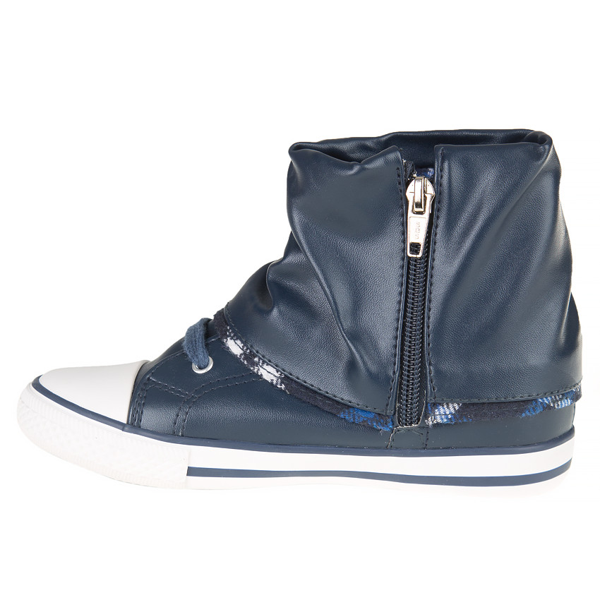 Zapatillas altas con vuelta, cremallera, cordones y hebilla 