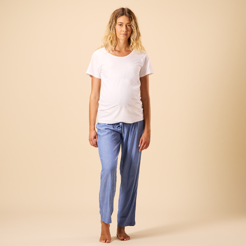 Pantalón de pijama de embarazo a rayas con banda alta 