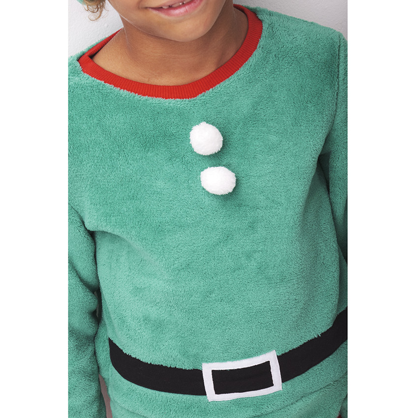 Pijama de duende de Navidad para niño en polar, disfraz con conjunto y gorro 