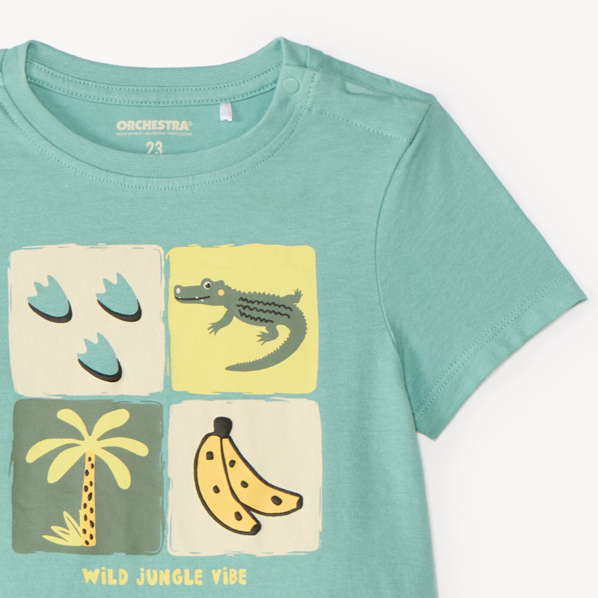 Conjunto de dos piezas, camiseta + pantalón corto con estampado de jungla para bebé niño. 