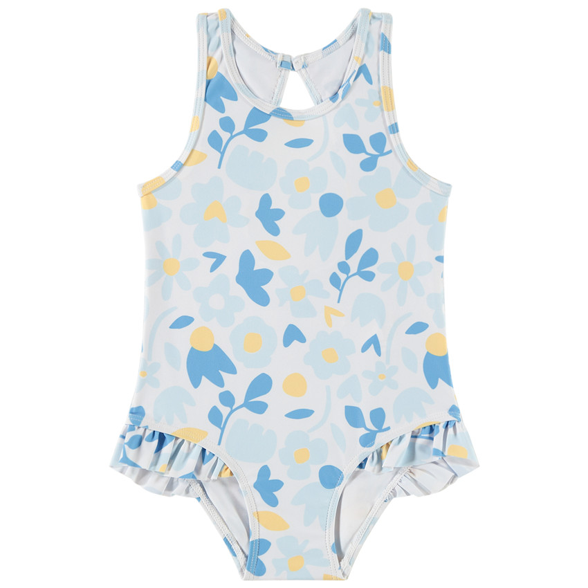 Maillot de baño de una pieza con estampado floral y espalda descubierta para niña bebé 