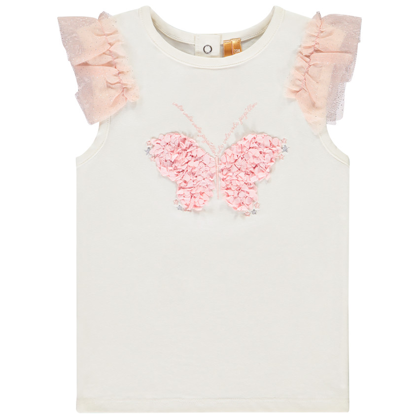 Camiseta de manga corta con parche de pétalos 3D para niña 