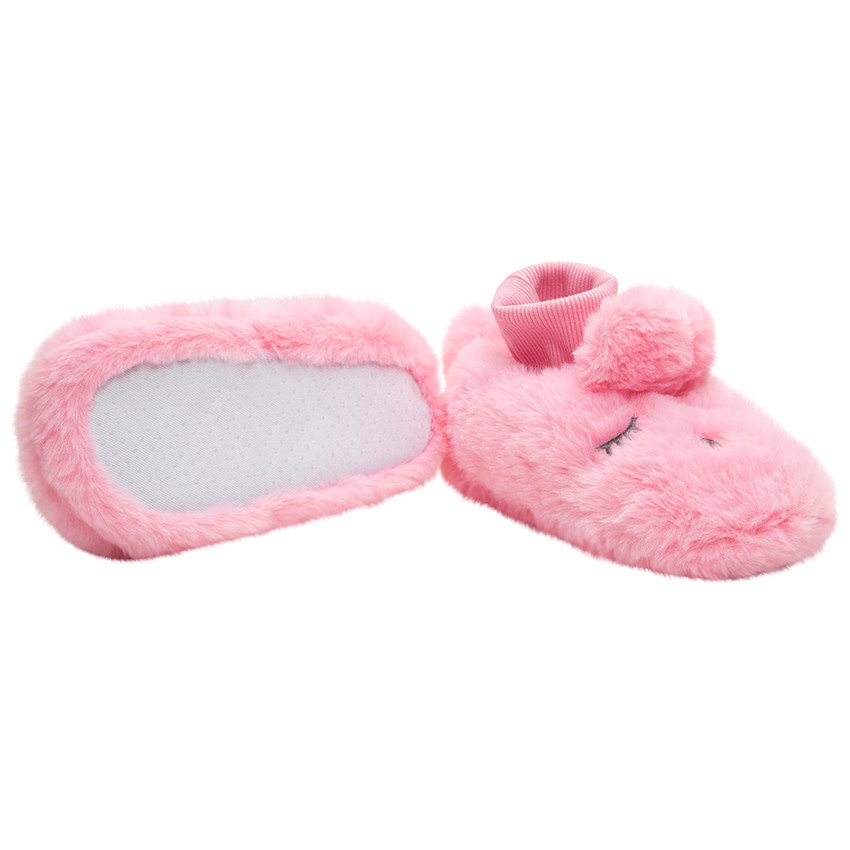 Pantuflas de peluche de falsa piel rosa 