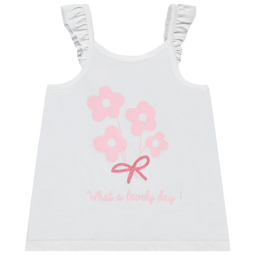 Camiseta sin mangas lisa con tirantes con volantes y estampado para bebé niña 
