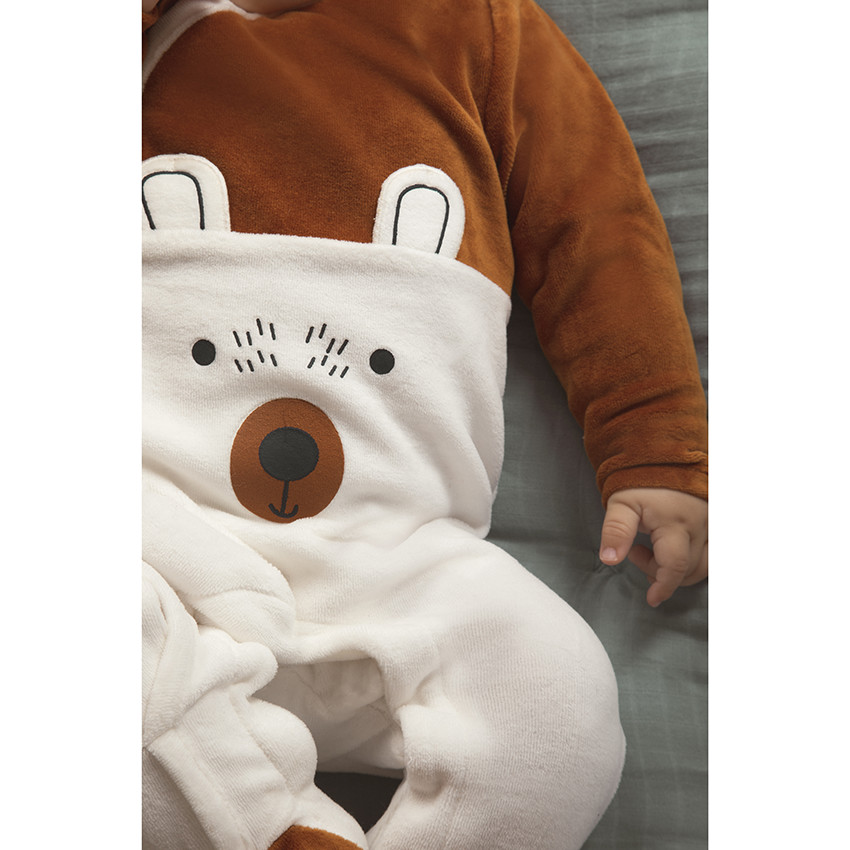 Pelele de terciopelo bicolor con motivo de oso  Additional Pelele de terciopelo bicolor con motivo de oso