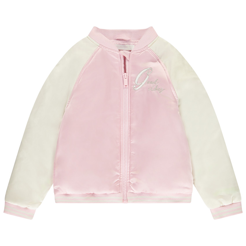 Chaqueta teddy bicolor con bordado para niña 