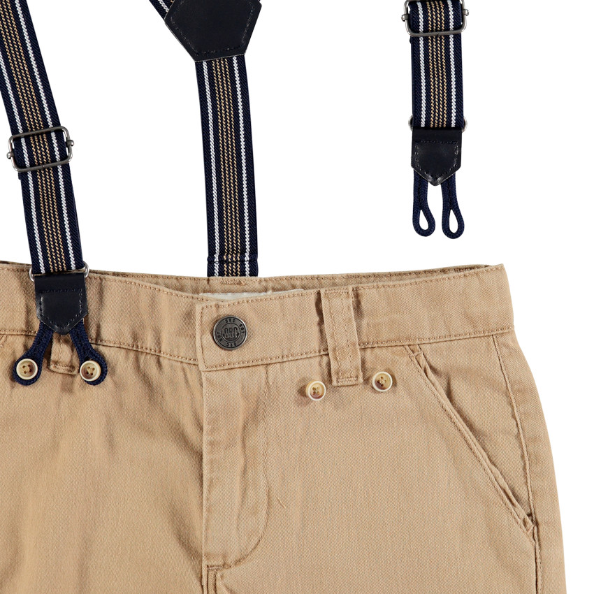 Pantalon en twill uni à bretelles élastiquées amovibles 