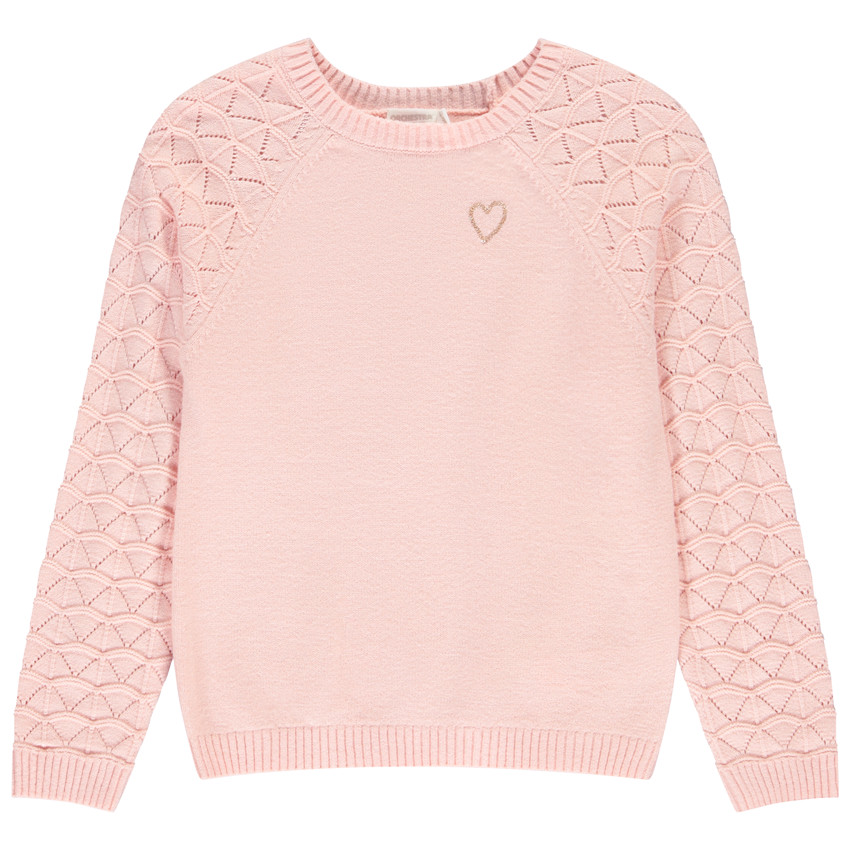 Jersey de manga larga liso con tricot fantasía para niña 