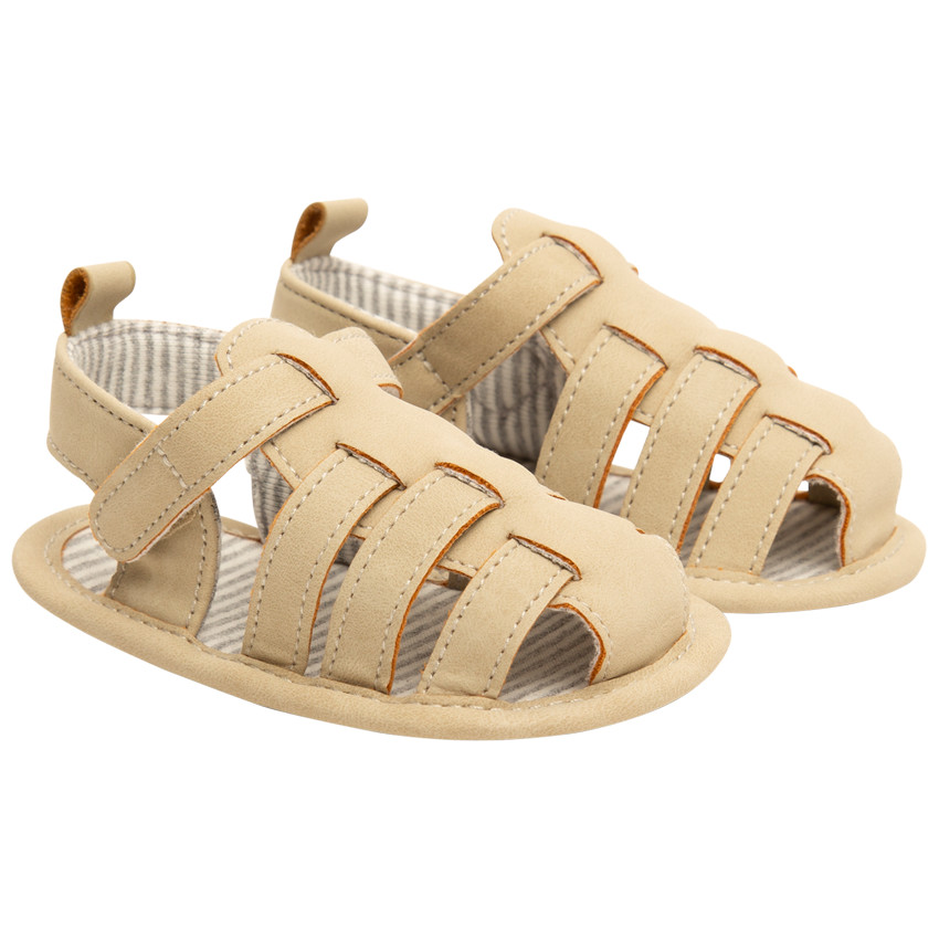 Sandalias velcro con forro de rayas para bebé 