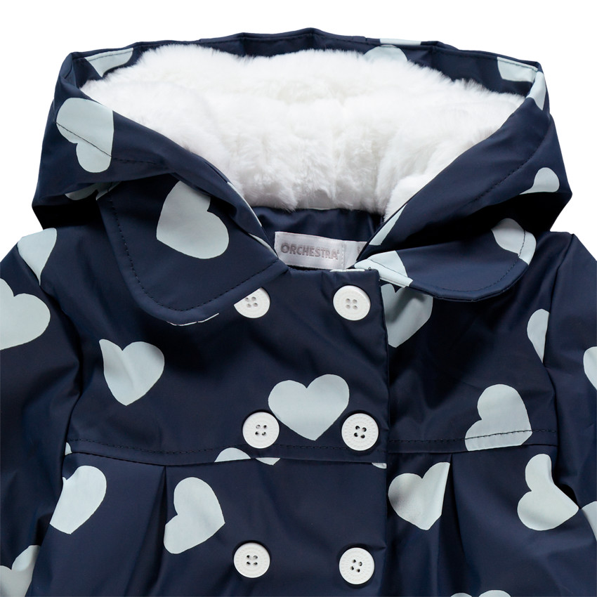 Parka de goma forro sherpa print corazones 