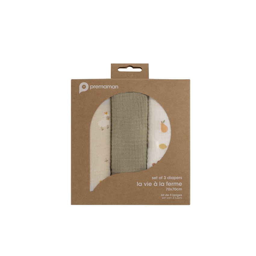 Pack de 3 muselinas de gasa 70 x 70 cm La Vie à la Ferme 