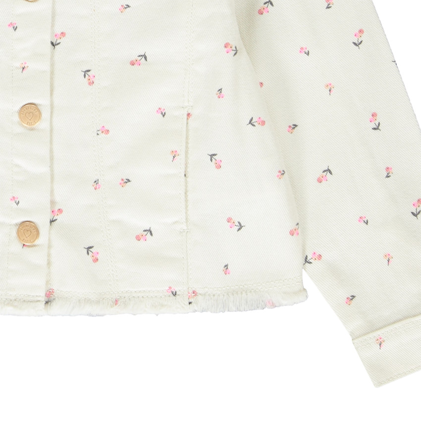 Chaqueta de mezclilla con estampado de flores y cuello redondo niña 