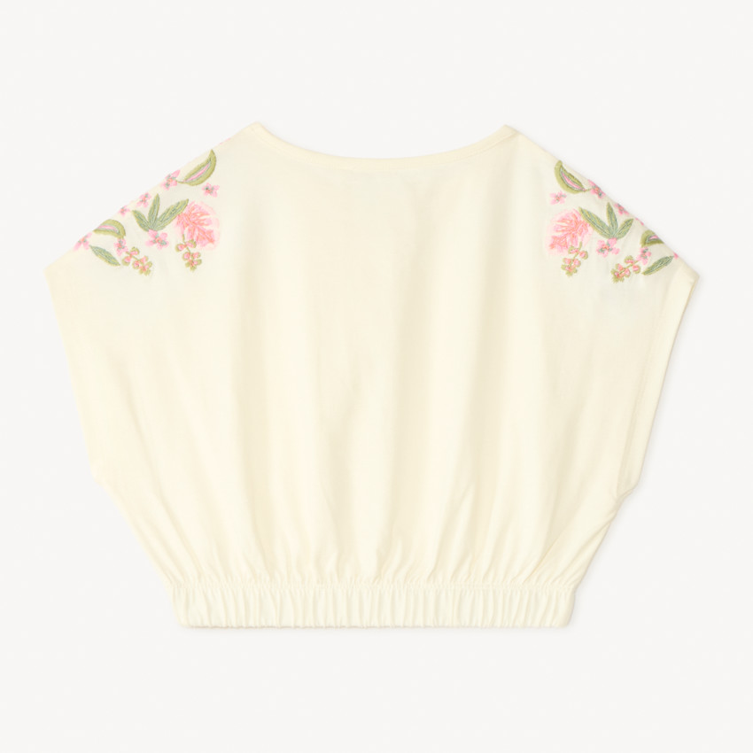 Camiseta de manga corta oversize tipo crop con flores bordadas para niña 