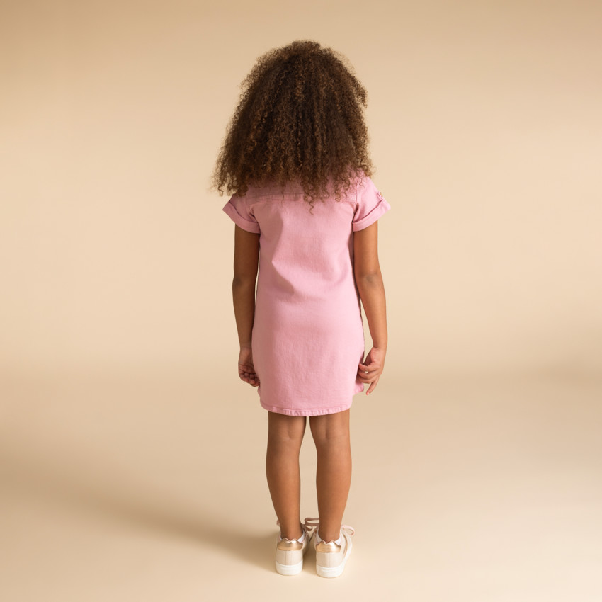 Vestido camisero de manga corta en vaquero liso para niña 