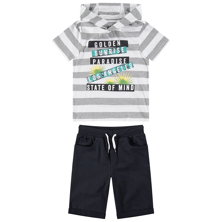 Júnior - Conjunto de playa con camiseta con capucha y bermudas lisas 