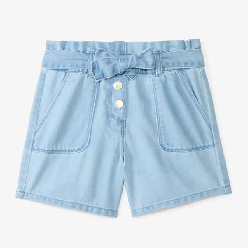 Short vaquero con cinturón para niña 