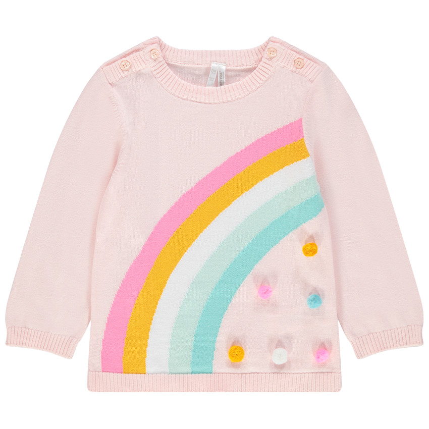Jersey de punto con arcoíris de jacquard y pompones 