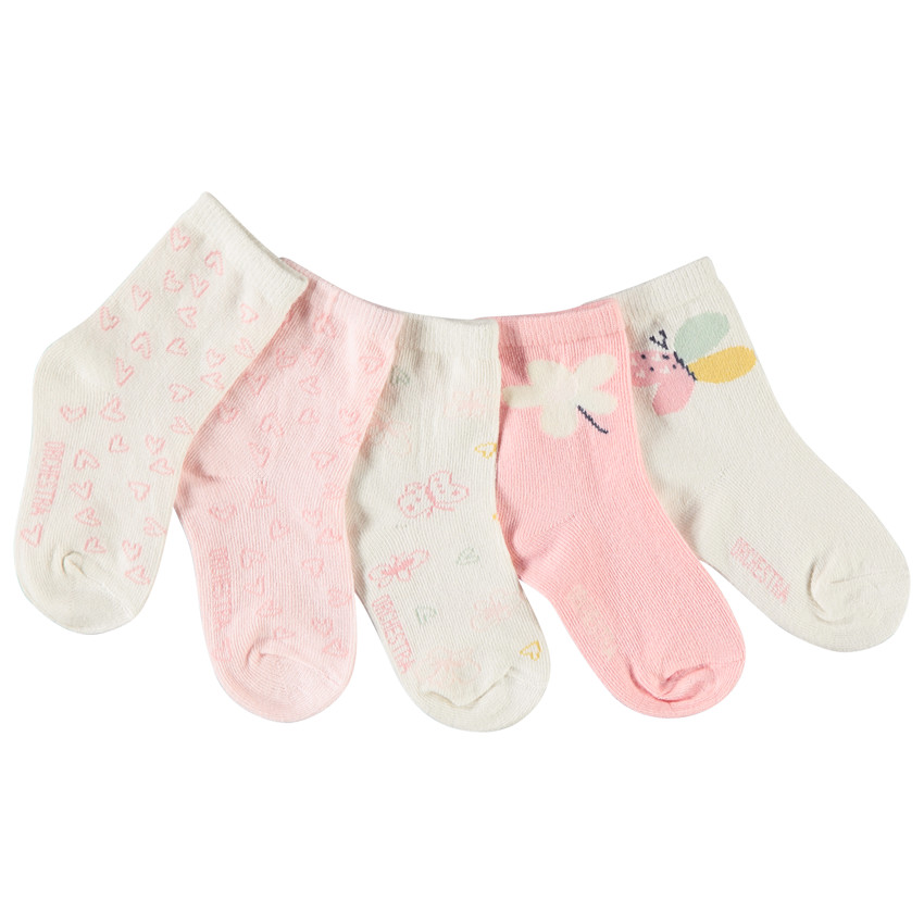 Pack de 5 pares de calcetines con motivos de corazones y mariposas para bebé niña 