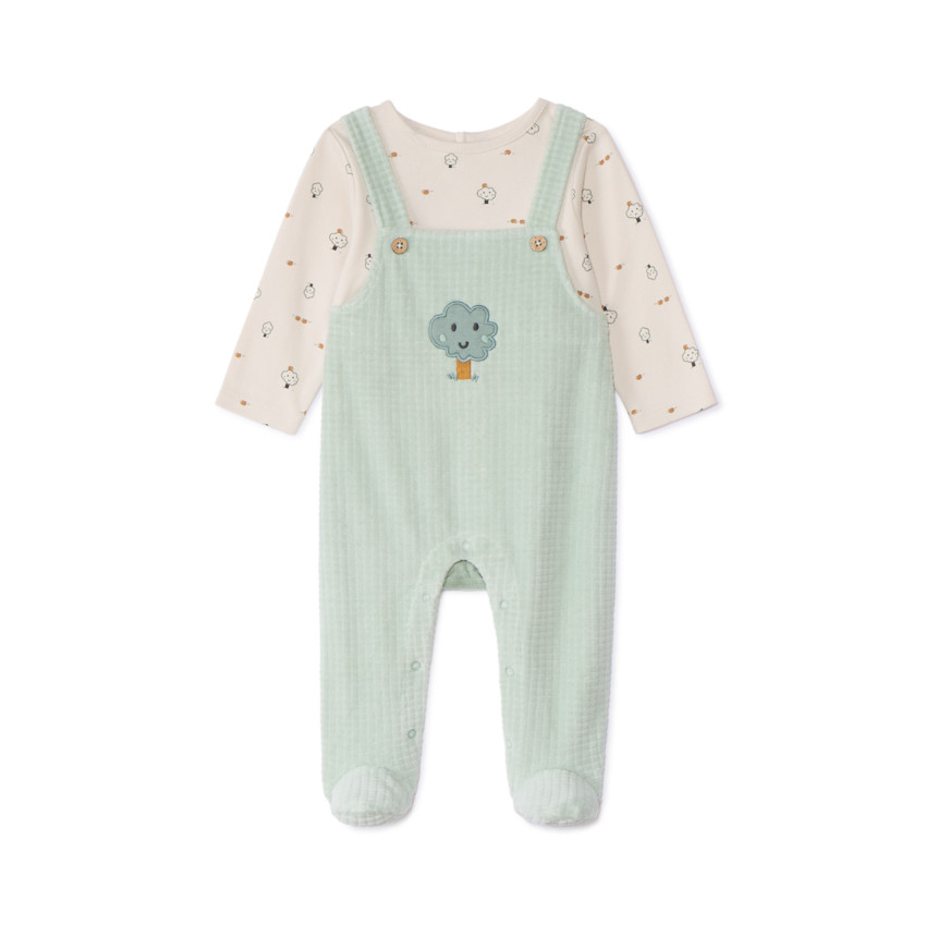 Pelele efecto 2 en 1 con peto de dos materiales para bebé niño 