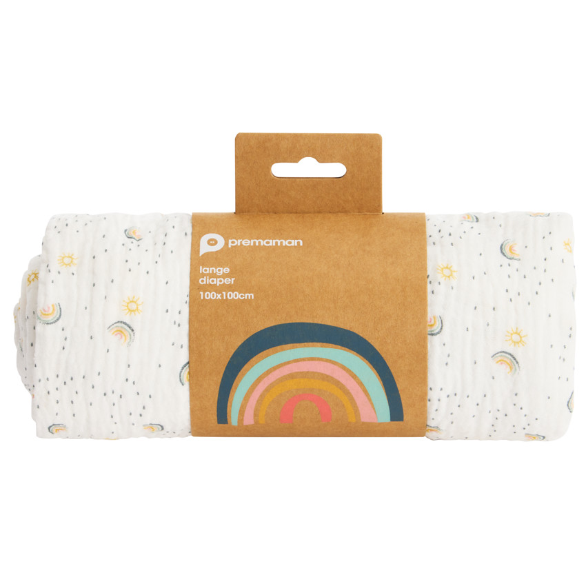 Muselina de gasa de algodón 100 x 100 cm estampada arcoíris 