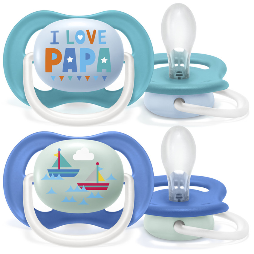 Pack 2 chupetes Ultra Air de silicona 6-18 meses – I love Papa/ Barco 