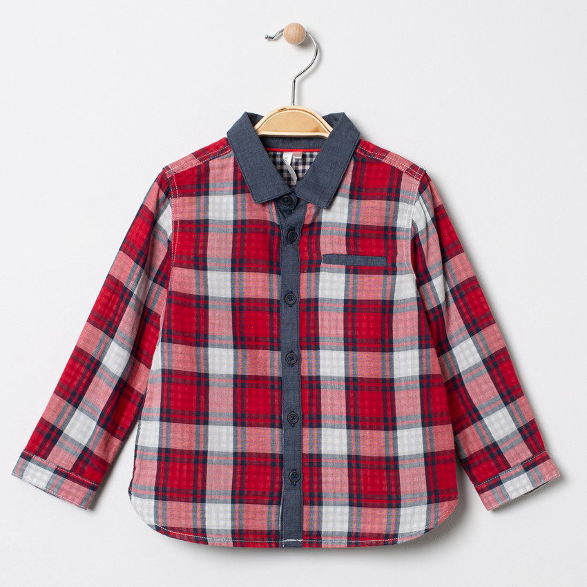 Camisa de manga larga de cuadros detalles chambray 