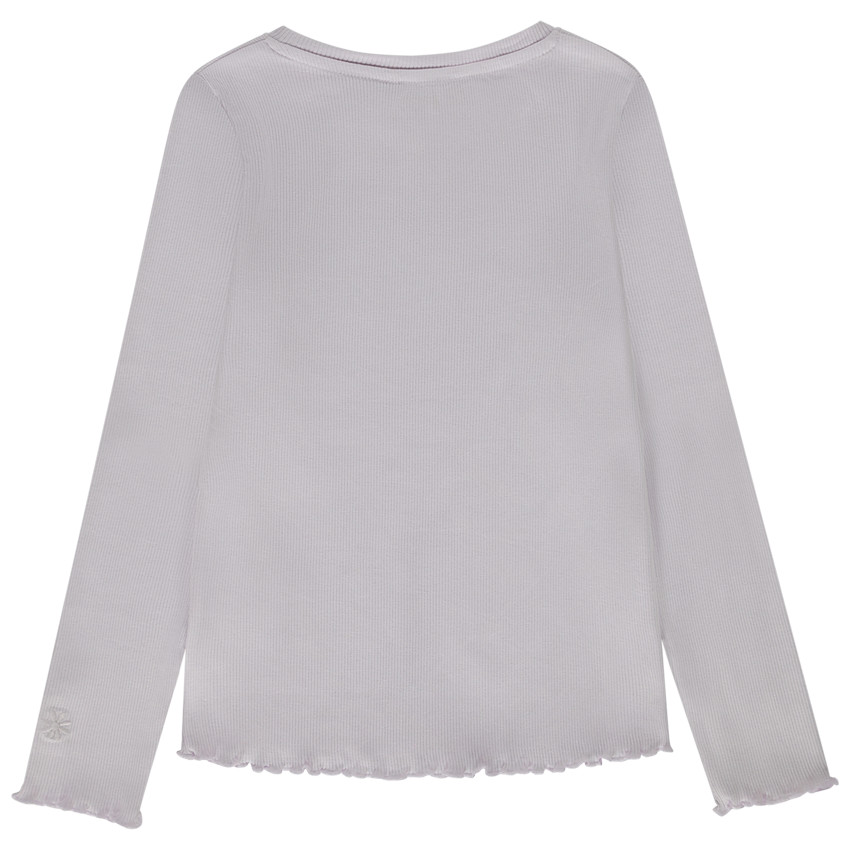Camiseta manga larga punto acanalado con flor bordada para niña 
