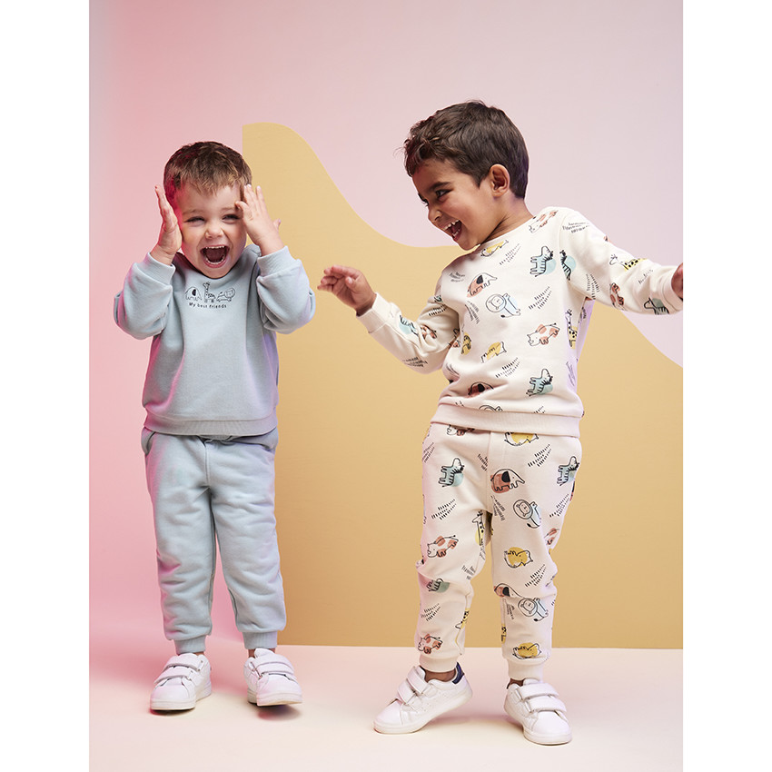 Conjunto de sudadera y jogging de felpa francesa para bebe nino con estampado de animales