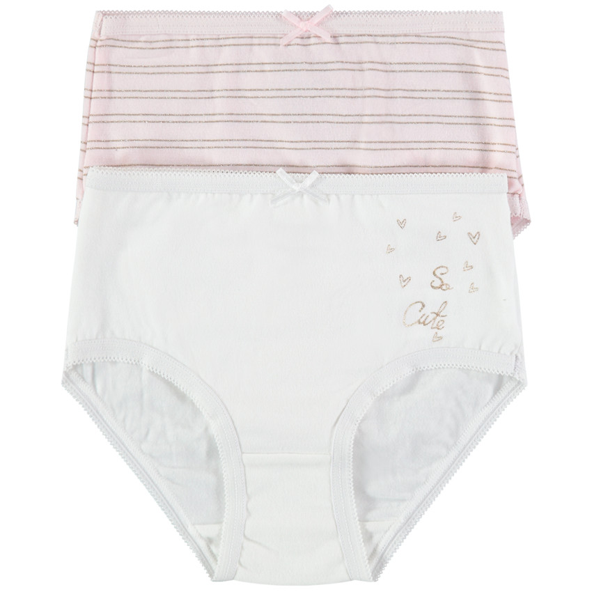Pack de 2 shorties de algodón con lazo y detalles brillantes 