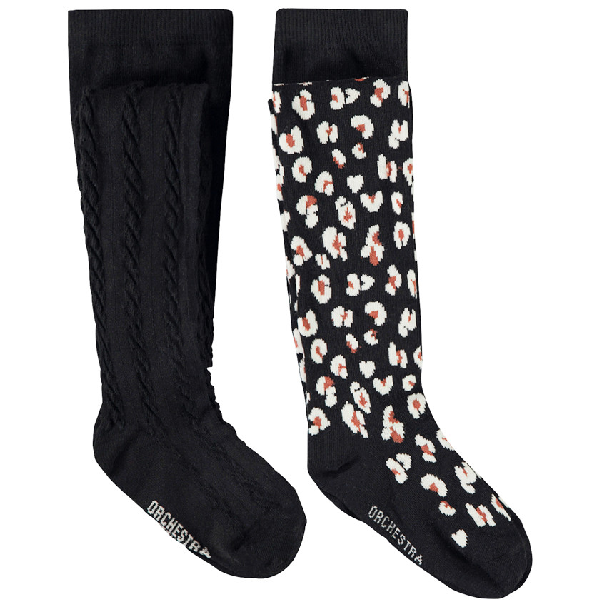 Pack de 2 pares de leotardos gruesos con estampado para niña 