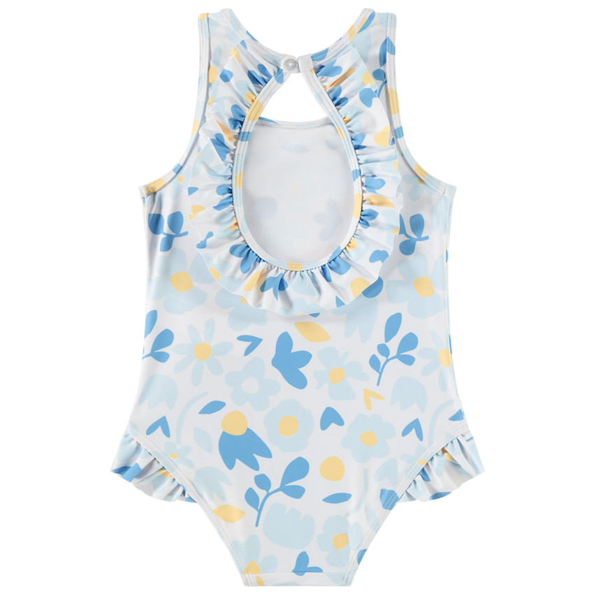 Maillot de baño de una pieza con estampado floral y espalda descubierta para niña bebé 