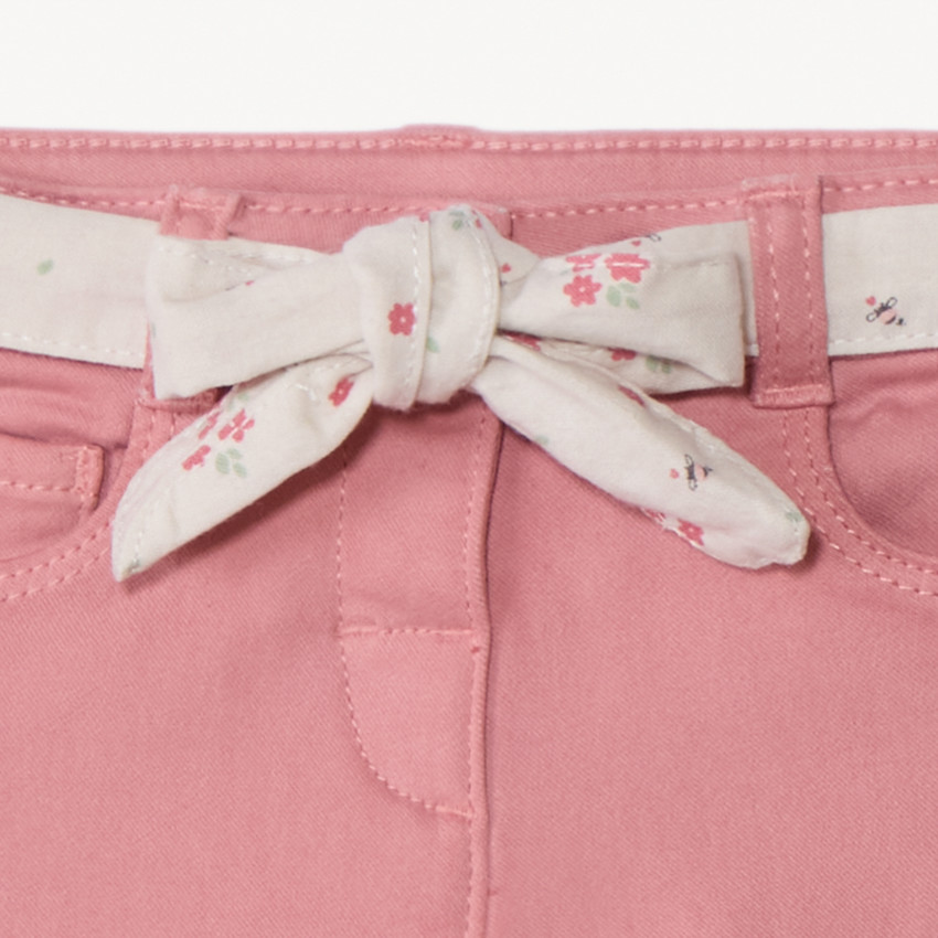 Pantalón vaquero recto con cinturón floral para atar para bebé niña 