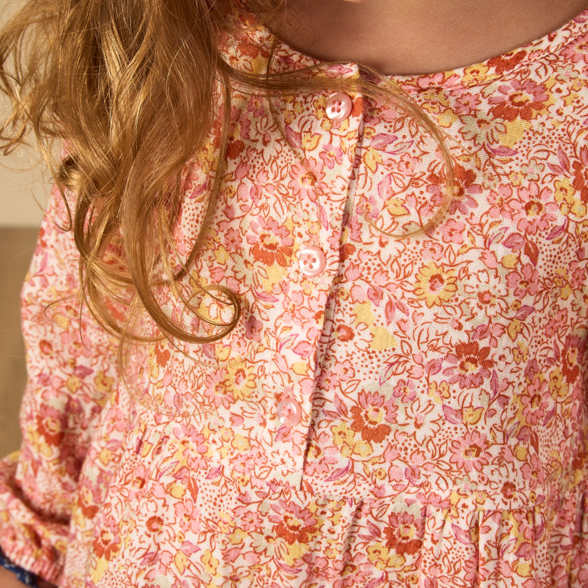 Vestido de manga larga con volantes y estampado de flores para bebé niña 