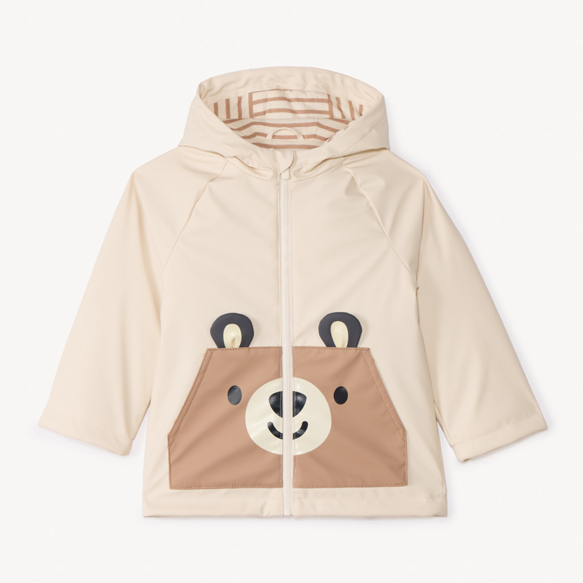 Parka repelente con bolsillos divertidos de oso para bebé niño 