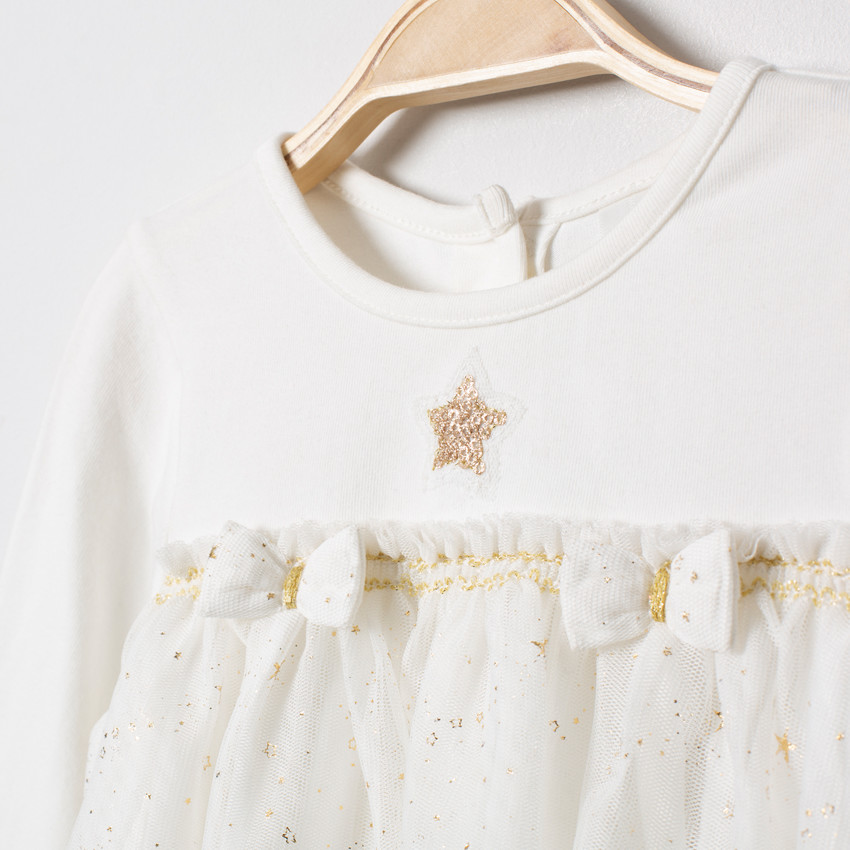 Vestido manga larga con tul y estrellas doradas    Additional Vestido manga larga con tul y estrellas doradas
