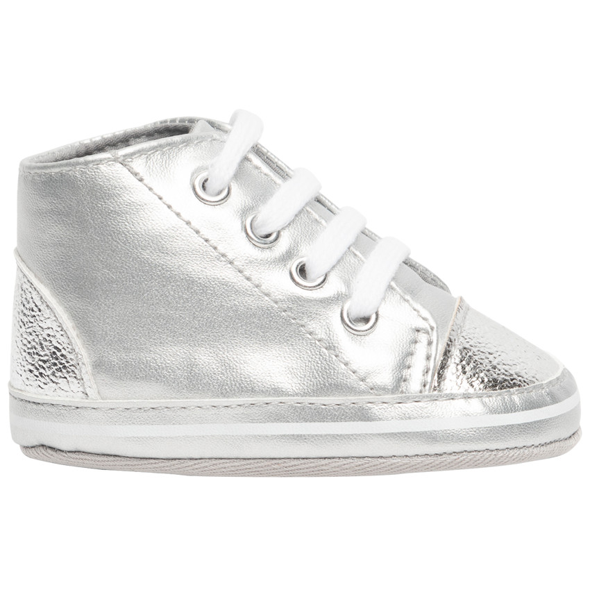 Zapatillas altas suaves plateadas con cordones para bebé niña 