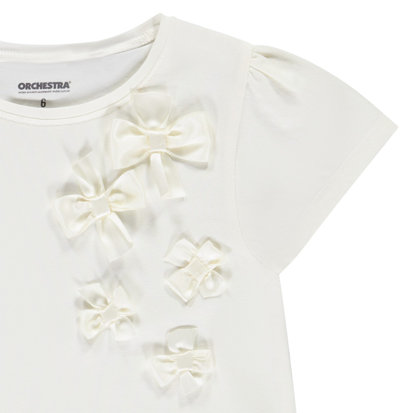 Camiseta de manga corta unicolor con nudos para niña 