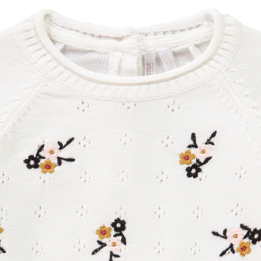 Jersey de punto estructura calados flores bordadas 