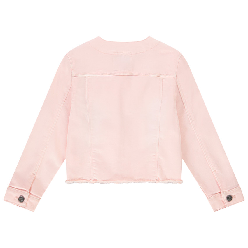 Veste en jean rose col mao pour fille 
