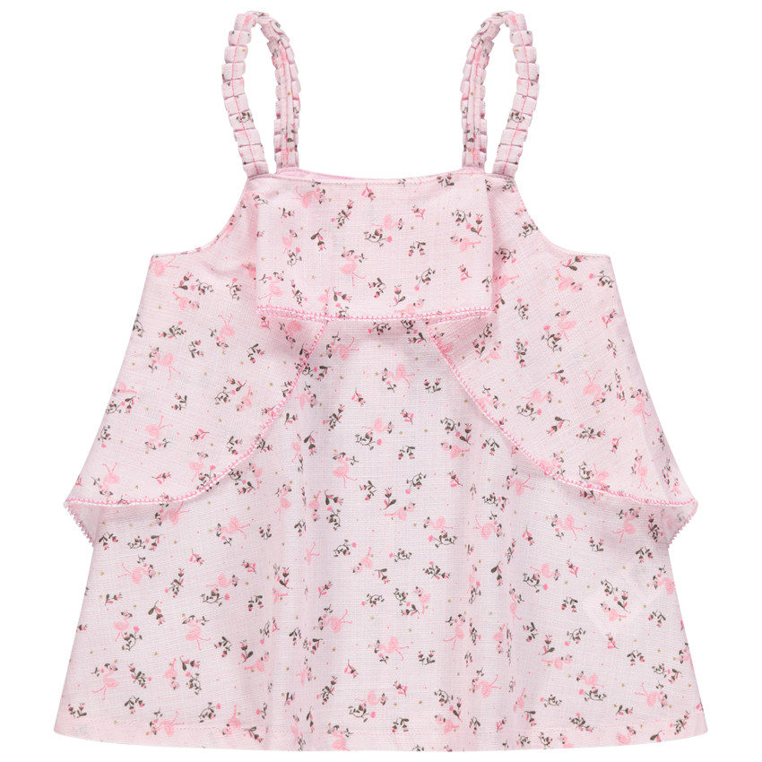 Top estampado integral con volantes fantásticos 