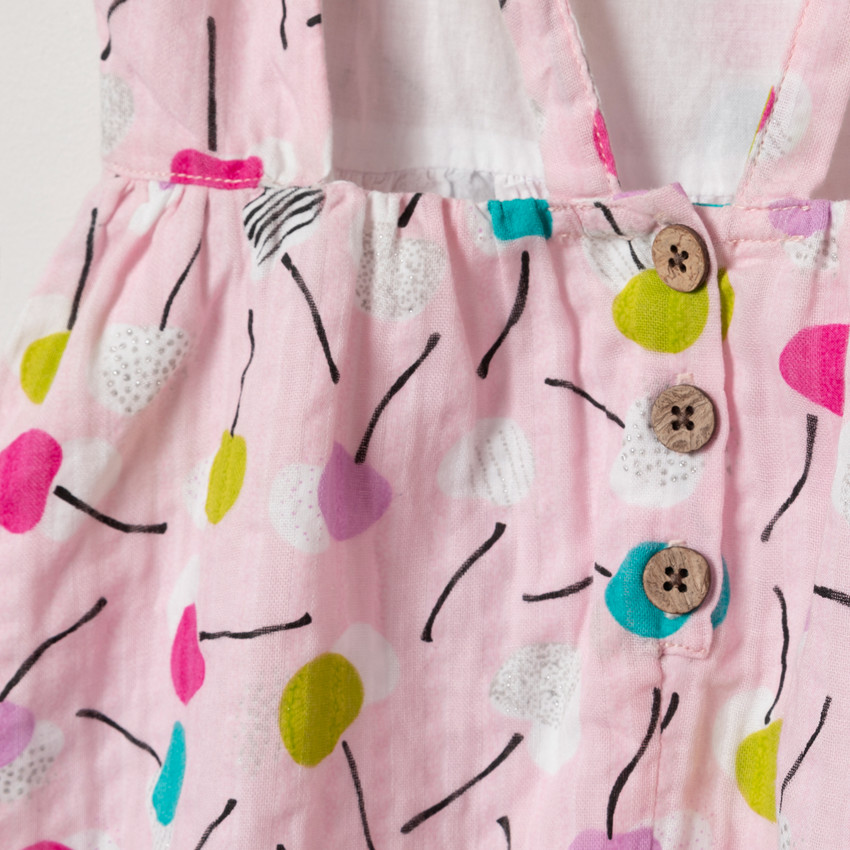 Vestido manga corta con volantes estampado cerezas all-over 