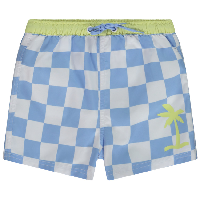 Short de baño estampado damero y palmeras para bebé niño 