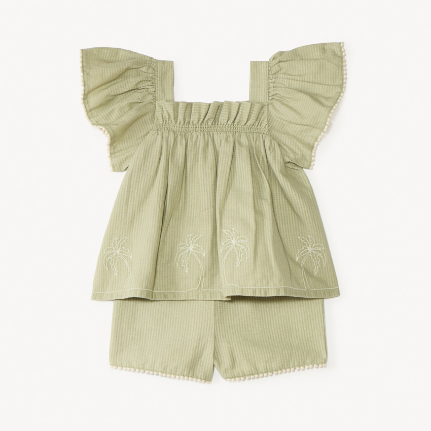 Conjunto corto de 2 piezas blusa + short para bebé niña. 