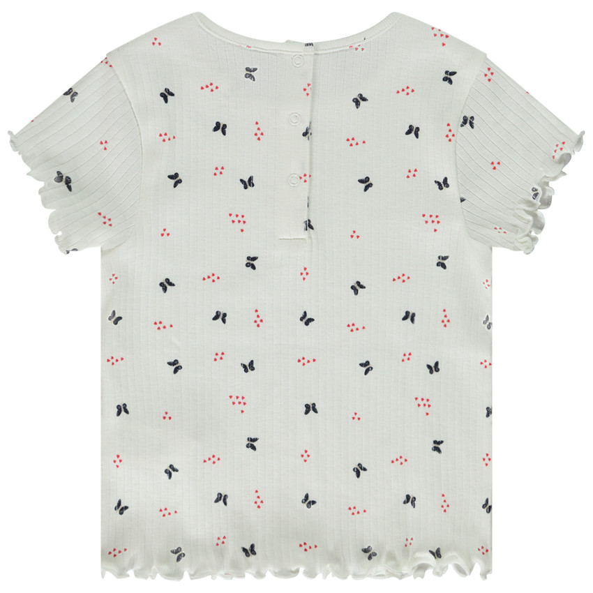 T-shirt manches courtes côtelé et imprimé papillon pour bébé fille 